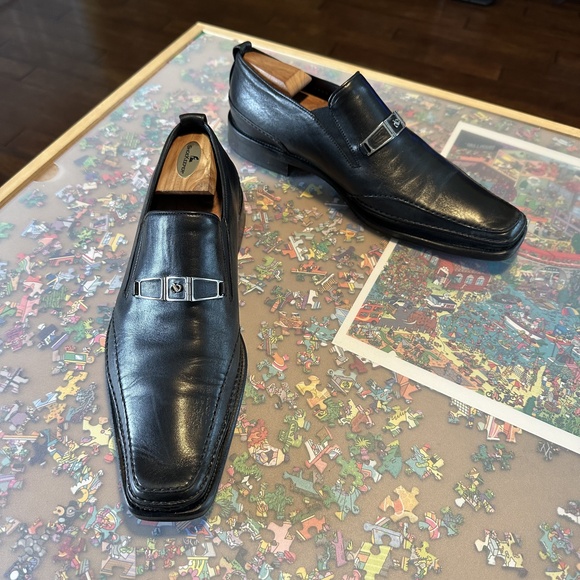 Aldo Brue Slip-On Leather Loafers w/ Silver Metal Buckle